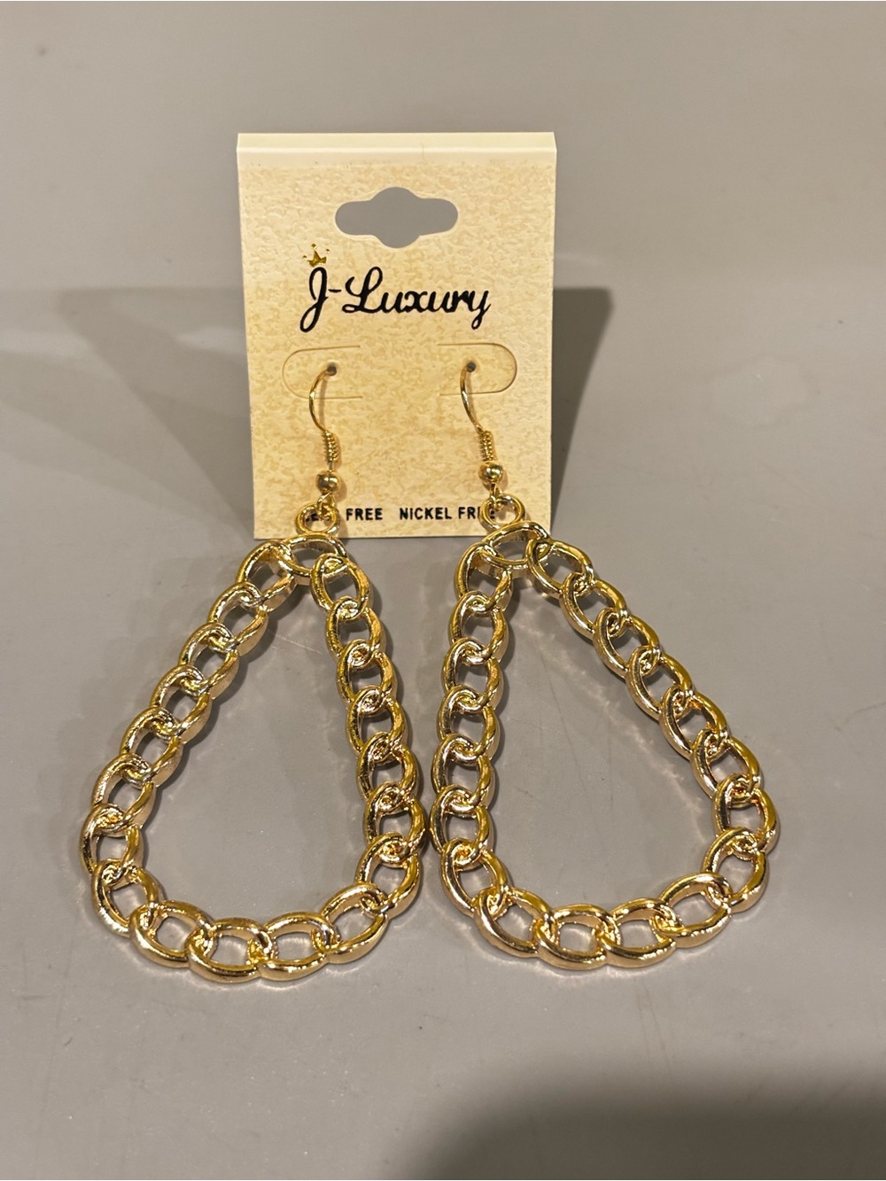 Gold tone Chain Teardrop Earrings